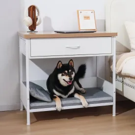 Modern Dog Bed End Table with Storage Drawer, Open Design Dog Crate Furniture, Removable Washable Multi-Functional Nightstand for Small Medium Dogs Indoor Use (White)