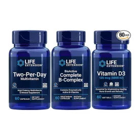 Multivitamin, Vitamin B and D3 for Adults Life Extension, (60 capsules per jar)