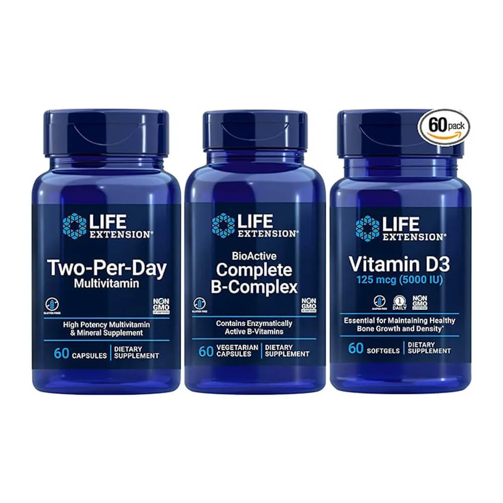 Multivitamin, Vitamin B and D3 for Adults Life Extension, (60 capsules per jar)