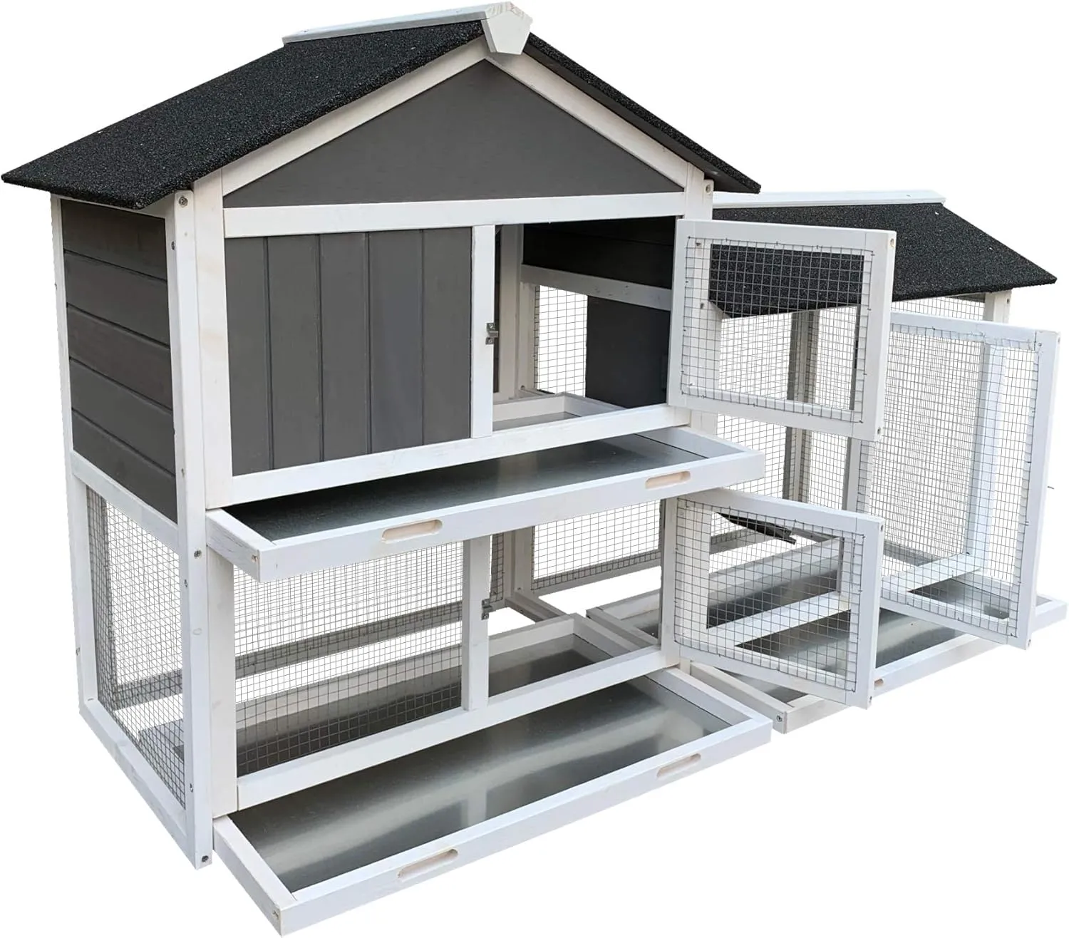 NicBex Rabbit Hutch Indoor & Outdoor Large Bunny Cage Rabbit Cage with Running Cage Small Animal Habitats for Guinea Pigs Hamster Removable Tray Ramp Waterproof Roof,61.80'' W,Grey