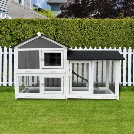 NicBex Rabbit Hutch Indoor & Outdoor Large Bunny Cage Rabbit Cage with Running Cage Small Animal Habitats for Guinea Pigs Hamster Removable Tray Ramp Waterproof Roof,61.80'' W,Grey