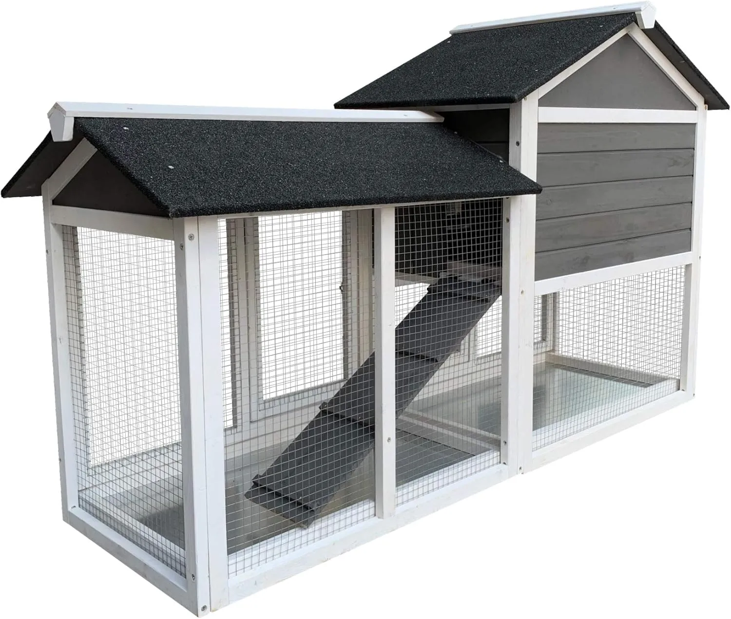 NicBex Rabbit Hutch Indoor & Outdoor Large Bunny Cage Rabbit Cage with Running Cage Small Animal Habitats for Guinea Pigs Hamster Removable Tray Ramp Waterproof Roof,61.80'' W,Grey