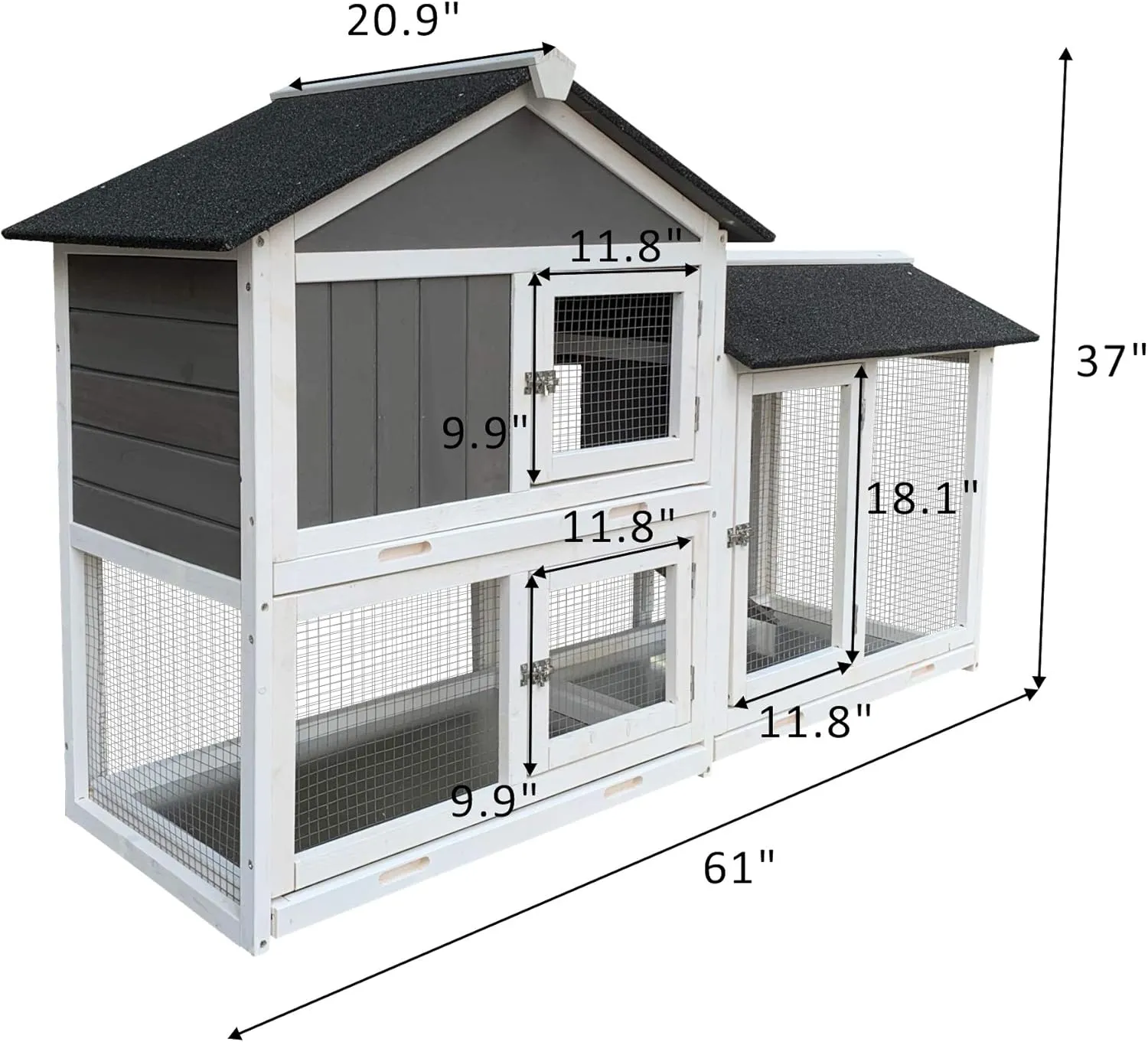NicBex Rabbit Hutch Indoor & Outdoor Large Bunny Cage Rabbit Cage with Running Cage Small Animal Habitats for Guinea Pigs Hamster Removable Tray Ramp Waterproof Roof,61.80'' W,Grey