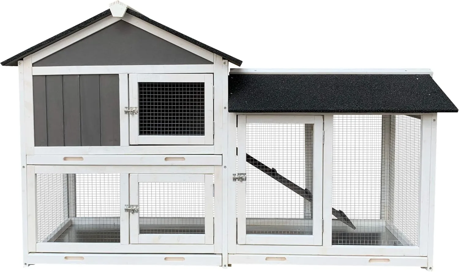 NicBex Rabbit Hutch Indoor & Outdoor Large Bunny Cage Rabbit Cage with Running Cage Small Animal Habitats for Guinea Pigs Hamster Removable Tray Ramp Waterproof Roof,61.80'' W,Grey