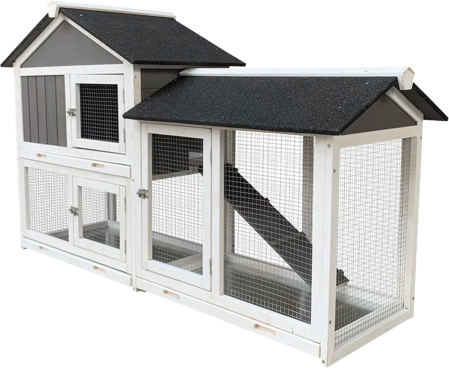 NicBex Rabbit Hutch Indoor & Outdoor Large Bunny Cage Rabbit Cage with Running Cage Small Animal Habitats for Guinea Pigs Hamster Removable Tray Ramp Waterproof Roof,61.80'' W,Grey