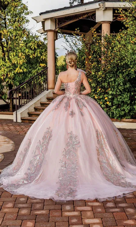 One-shoulder Quinceanera Dresses Princess Dress Satin Tulle with Appliques