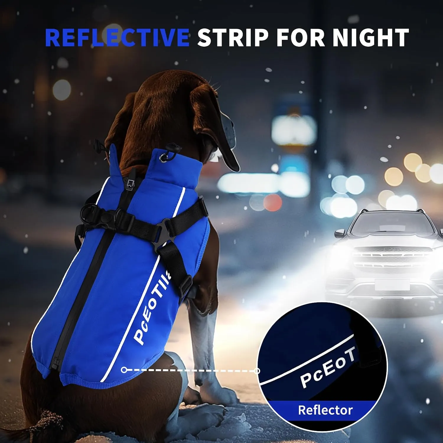 PcEoTllar Coat with Harness - Warm Winter Jacket, Waterproof Windproof Cold Weather Coat for Dogs, Reflective Snow Clothes with Zipper, Thick for Small Medium Large Dogs (Blue, M)