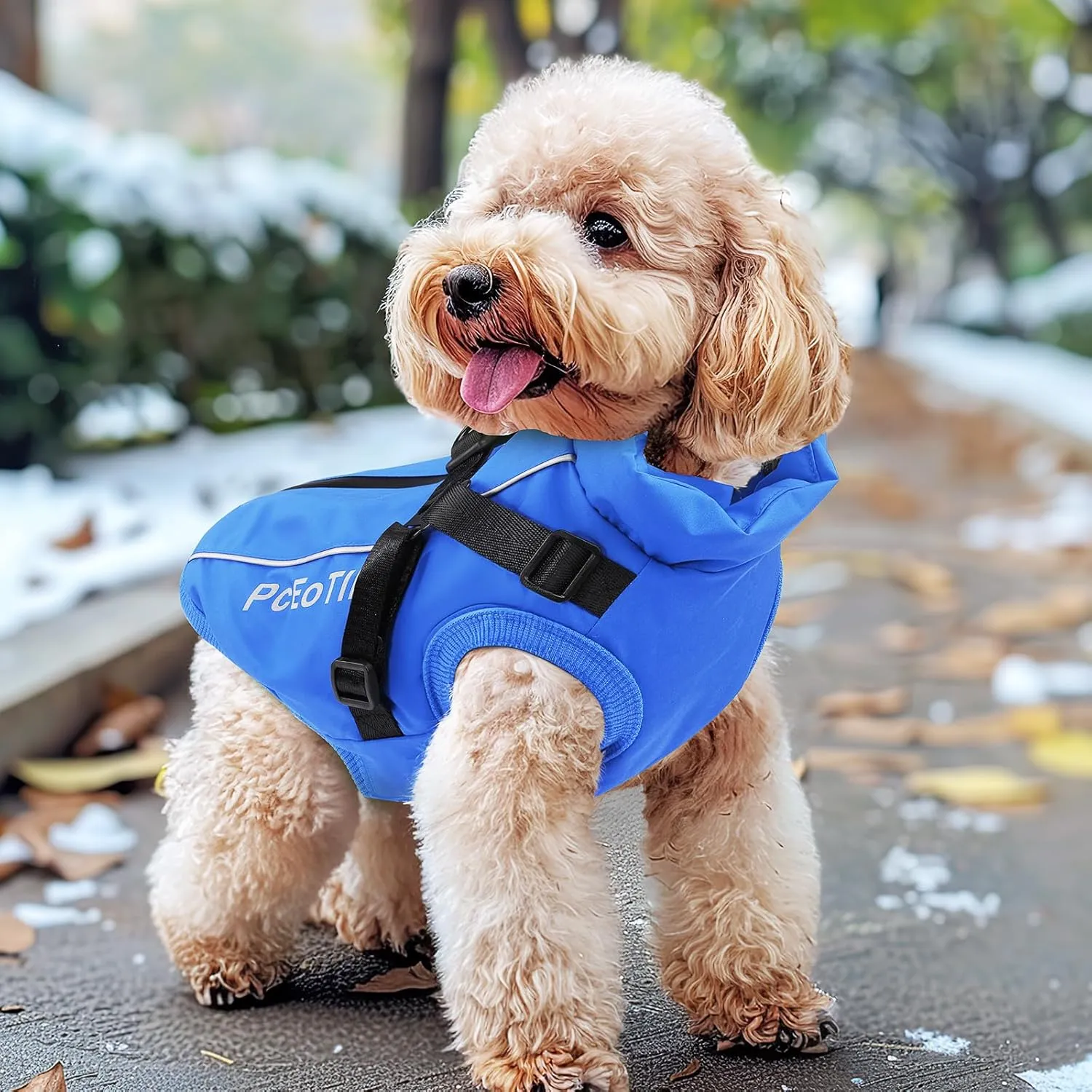 PcEoTllar Coat with Harness - Warm Winter Jacket, Waterproof Windproof Cold Weather Coat for Dogs, Reflective Snow Clothes with Zipper, Thick for Small Medium Large Dogs (Blue, M)