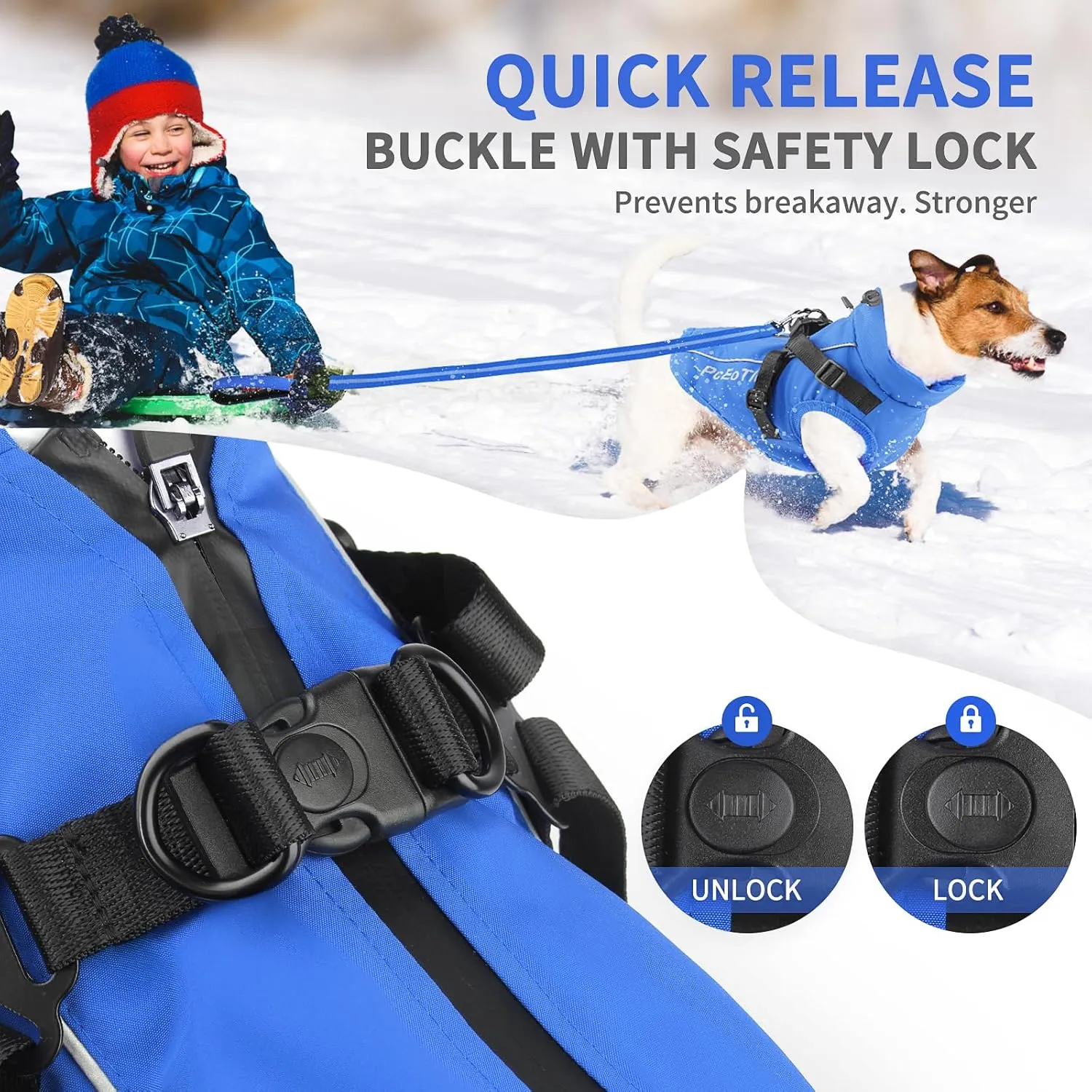 PcEoTllar Coat with Harness - Warm Winter Jacket, Waterproof Windproof Cold Weather Coat for Dogs, Reflective Snow Clothes with Zipper, Thick for Small Medium Large Dogs (Blue, M)