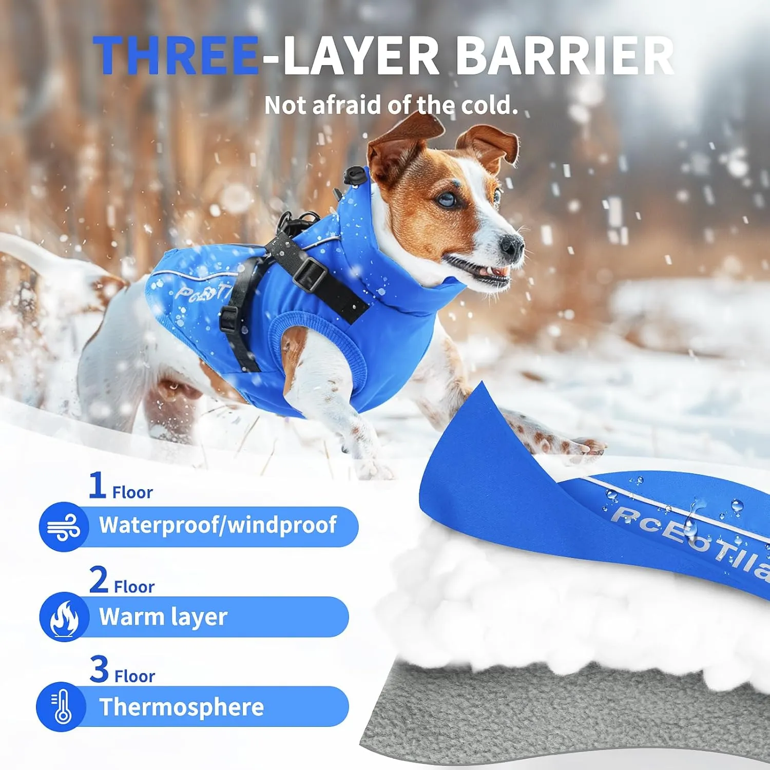 PcEoTllar Coat with Harness - Warm Winter Jacket, Waterproof Windproof Cold Weather Coat for Dogs, Reflective Snow Clothes with Zipper, Thick for Small Medium Large Dogs (Blue, M)