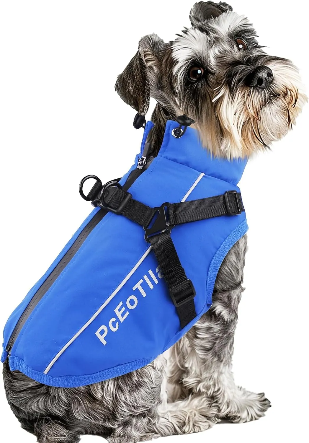 PcEoTllar Coat with Harness - Warm Winter Jacket, Waterproof Windproof Cold Weather Coat for Dogs, Reflective Snow Clothes with Zipper, Thick for Small Medium Large Dogs (Blue, M)