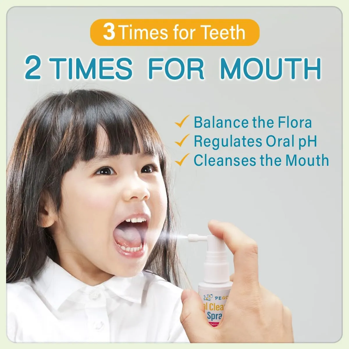 PEGO Kids Oral Spray, Toddler Toothpaste Helper for Cavity Prevention and Fresh Breath, Children Anticavity with Fluoride Free for Newborn to Preschoolers, Kid's Mouth Spray (40ml*1/Pcs)