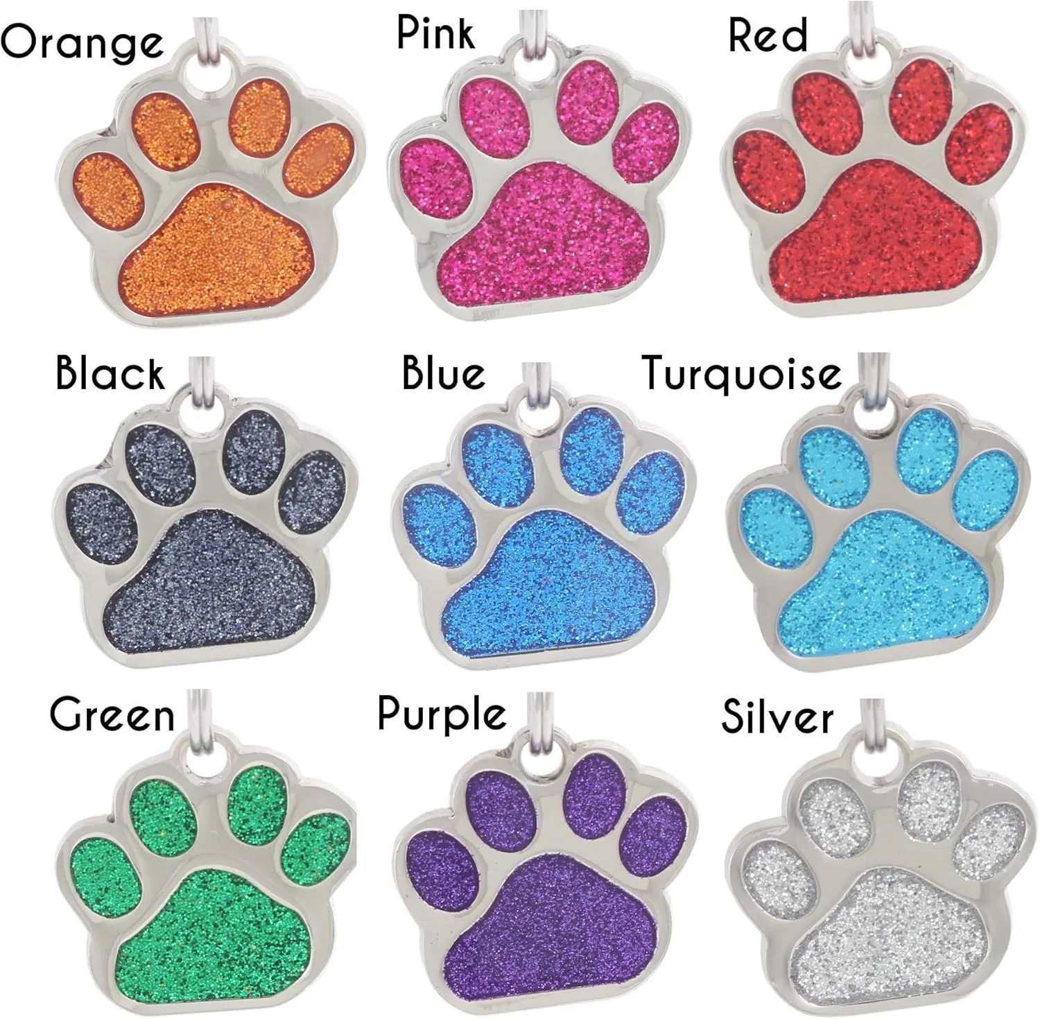 Pet ID Tags, Personalized Dog Tags and Cat Tags, Custom Engraved, Easy to Read, Cute Glitter Paw Pet Tag (Glitter Blue)