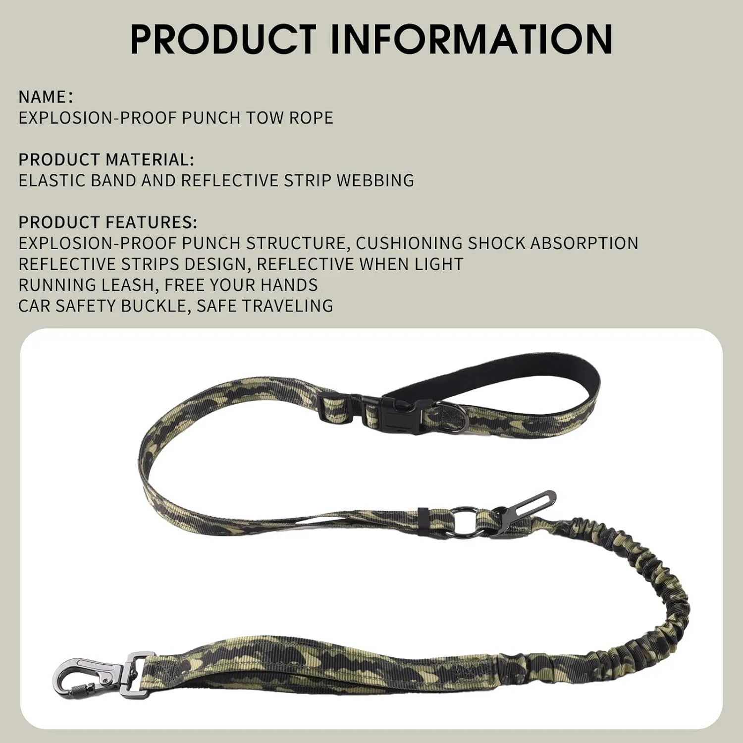 PET Running Leash Crossbody Free Hands Running Leash Multi-Functional Explosion-Proof Punch Leash Suitable for Big Dogs (Camouflage)