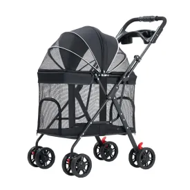 Pet Stroller, 4 Wheels Pet Strolling Cart for Medium/Small Dogs and Cats, Foldable Cat Jogger/Dog Stroller with Cup Holder, Storage Basket, Breathable Mesh, Pet Carrier, Black and Gray (black001)