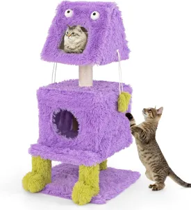 PETSITE 44 inch Monster-Themed Cute Cat Tree, Modern Cat Tree Tower with 2 Cat Condos, Sisal Scratching Post and Hanging Sound-Making Toys for Indoor Cats