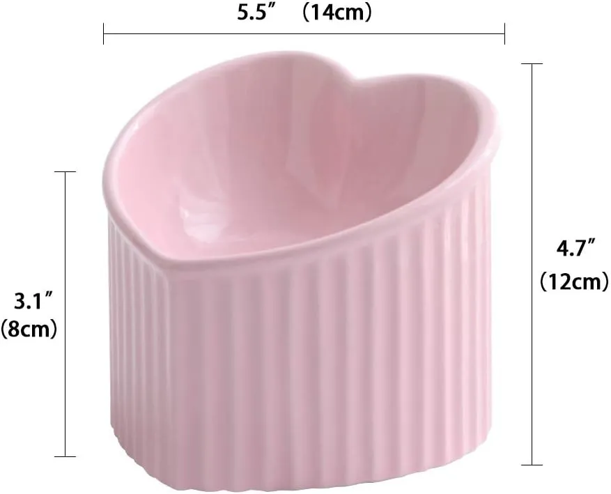Pink Ceramic Raised Cat Bowls, Tilted Elevated Food or Water Bowls, Stress Free, Backflow Prevention, Dishwasher and Microwave Safe, Lead & Cadmium Free