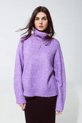 Purple Relax Fit Turtleneck Sweater