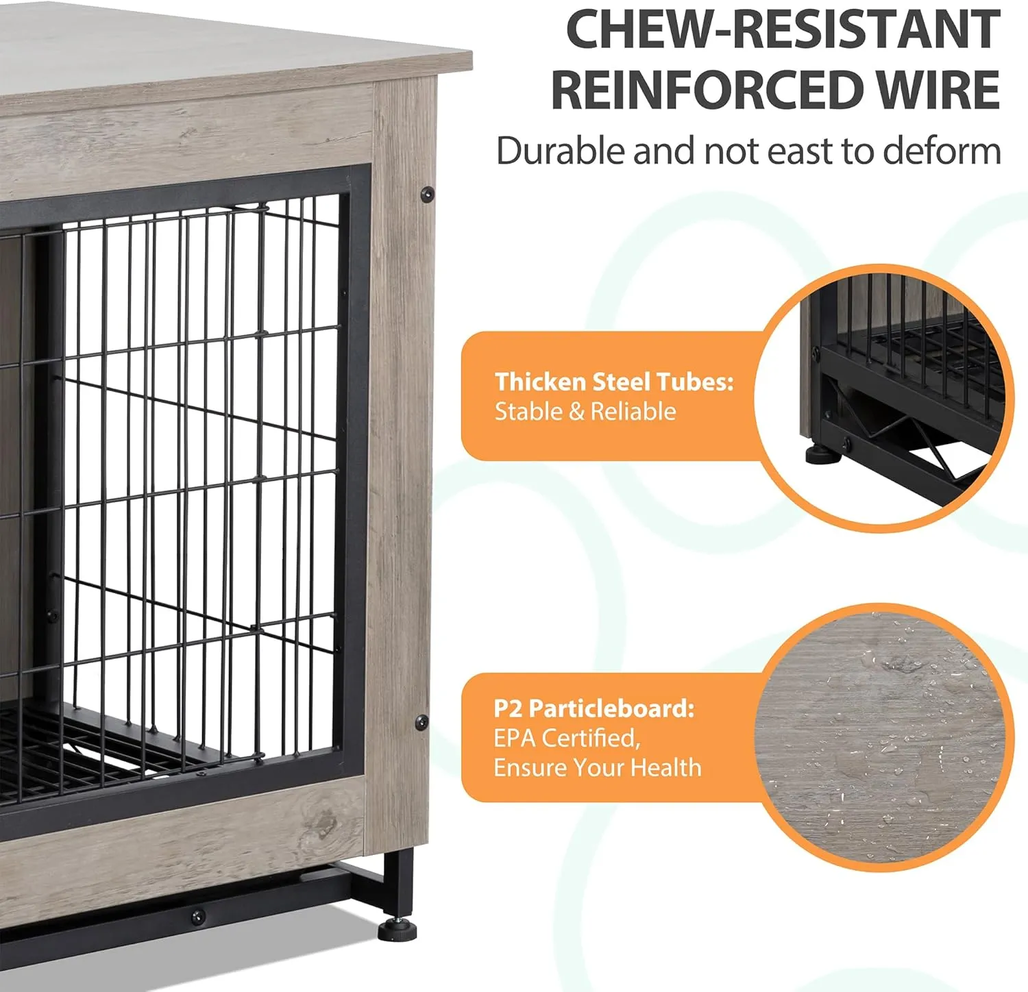 Shintenchi Dog Crate Furniture, Double-Doors Kennel Indoor with Removable Tray, End Table Dog House for Small Breed, 27.2" L, Grey