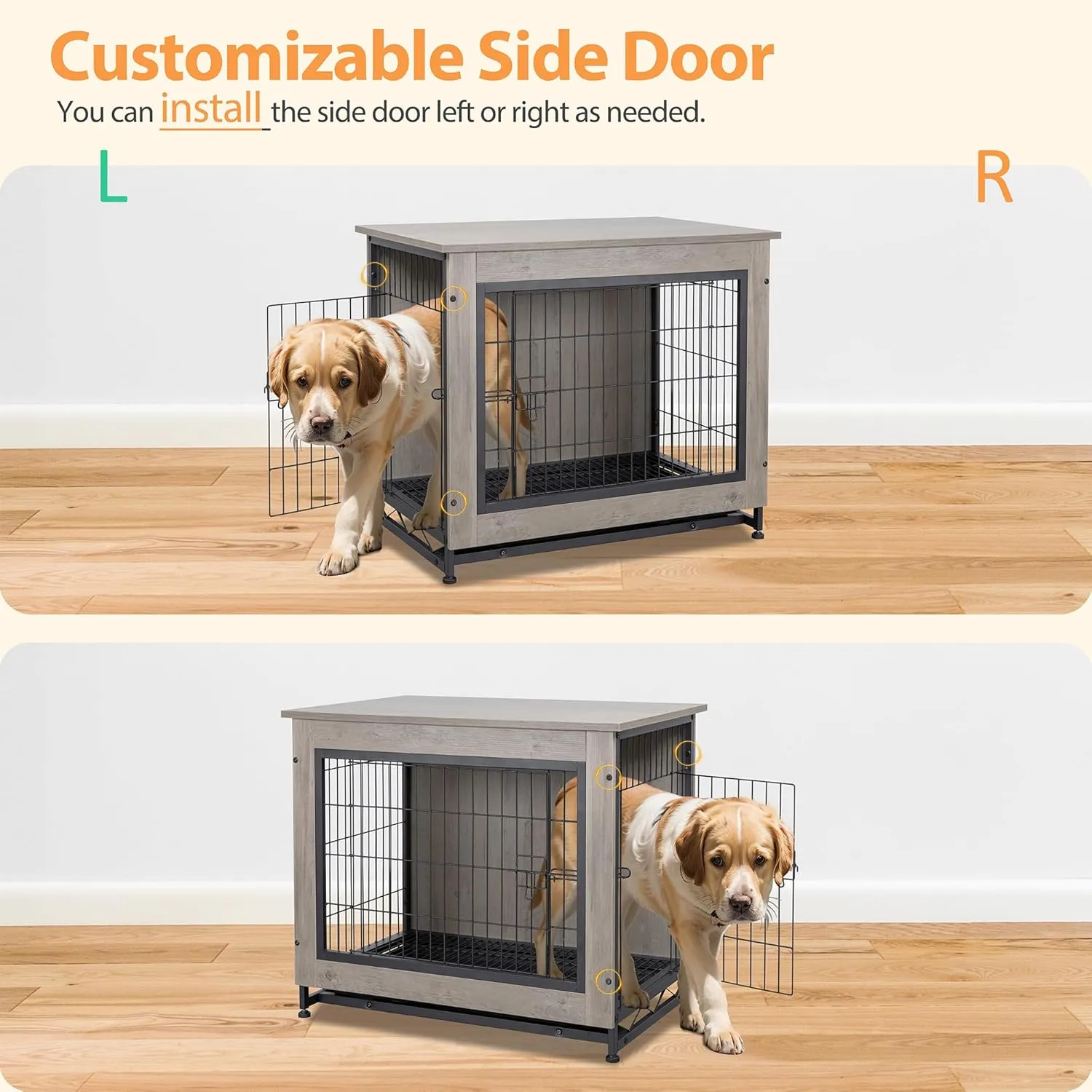 Shintenchi Dog Crate Furniture, Double-Doors Kennel Indoor with Removable Tray, End Table Dog House for Small Breed, 27.2" L, Grey
