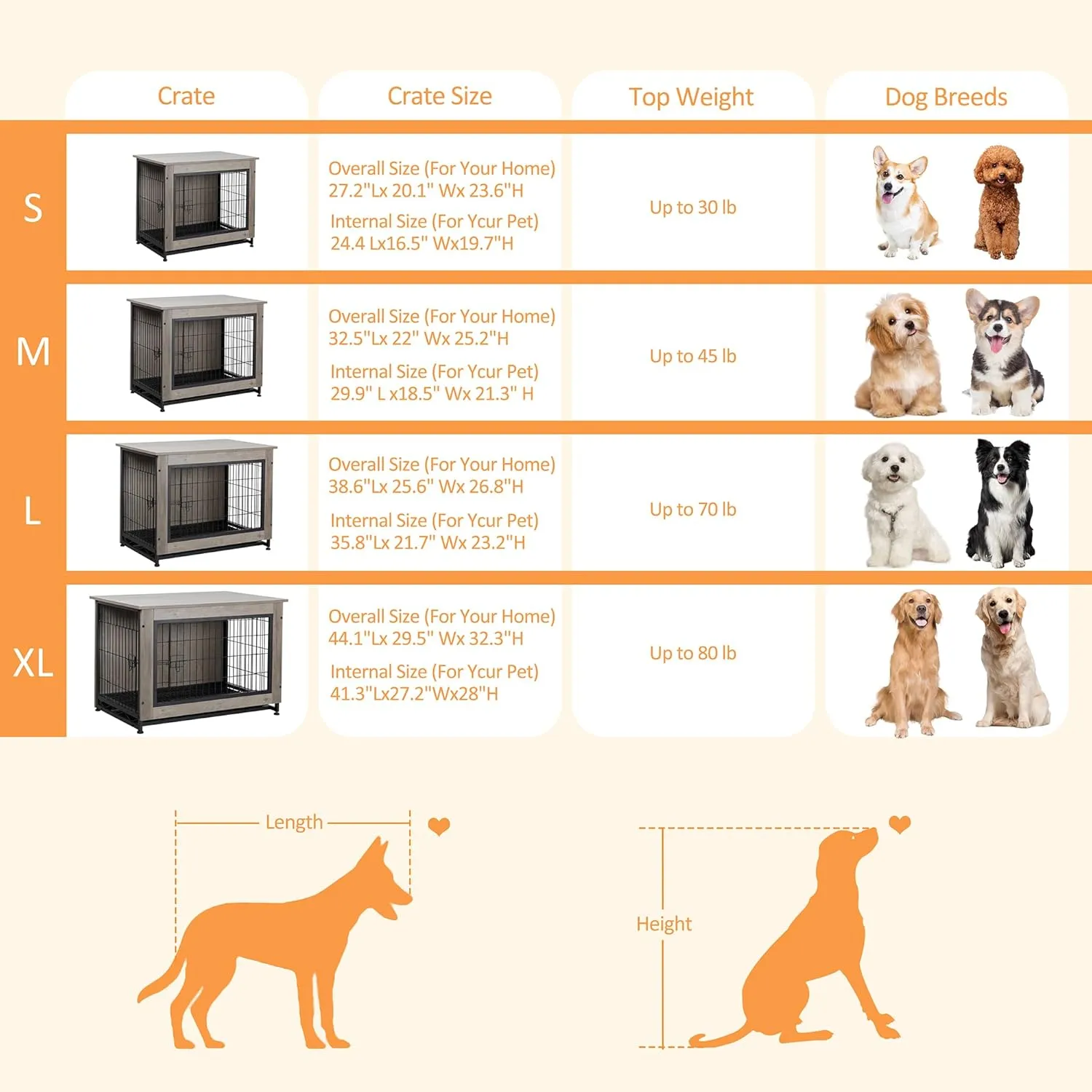 Shintenchi Dog Crate Furniture, Double-Doors Kennel Indoor with Removable Tray, End Table Dog House for Small Breed, 27.2" L, Grey