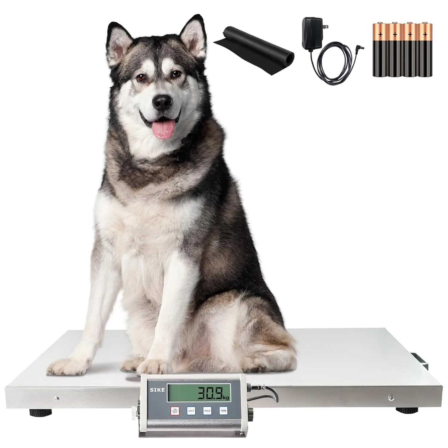 SIKE Professional Veterinary Floor Scale 660 lb300kg x 0.1kg 36" x 22" Platform, Stainless Steel, Heavy Duty, Powered by 4 x AAA Batteries or AC Adapter, Digital Pet Scale