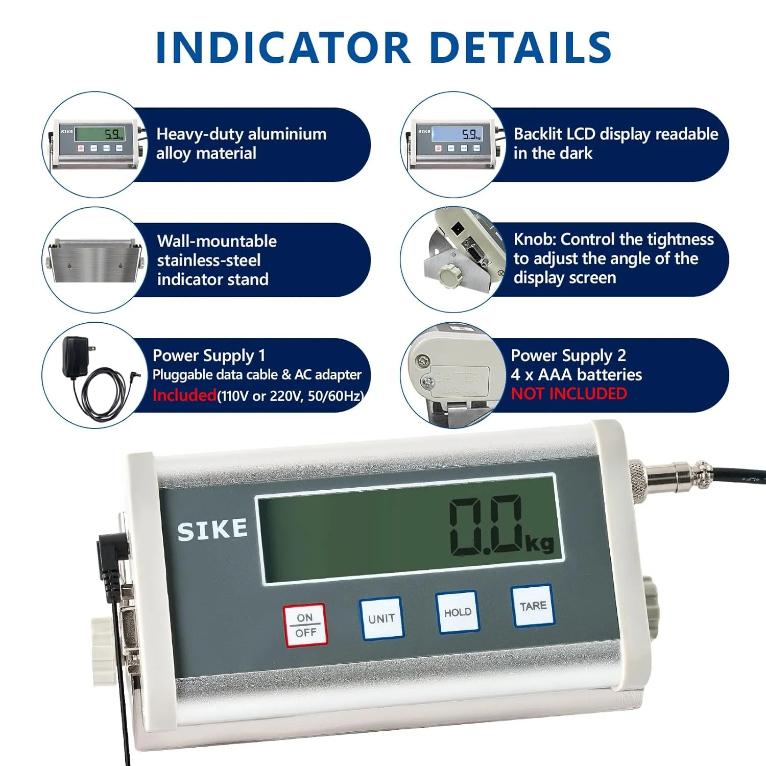 SIKE Professional Veterinary Floor Scale 660 lb300kg x 0.1kg 36" x 22" Platform, Stainless Steel, Heavy Duty, Powered by 4 x AAA Batteries or AC Adapter, Digital Pet Scale