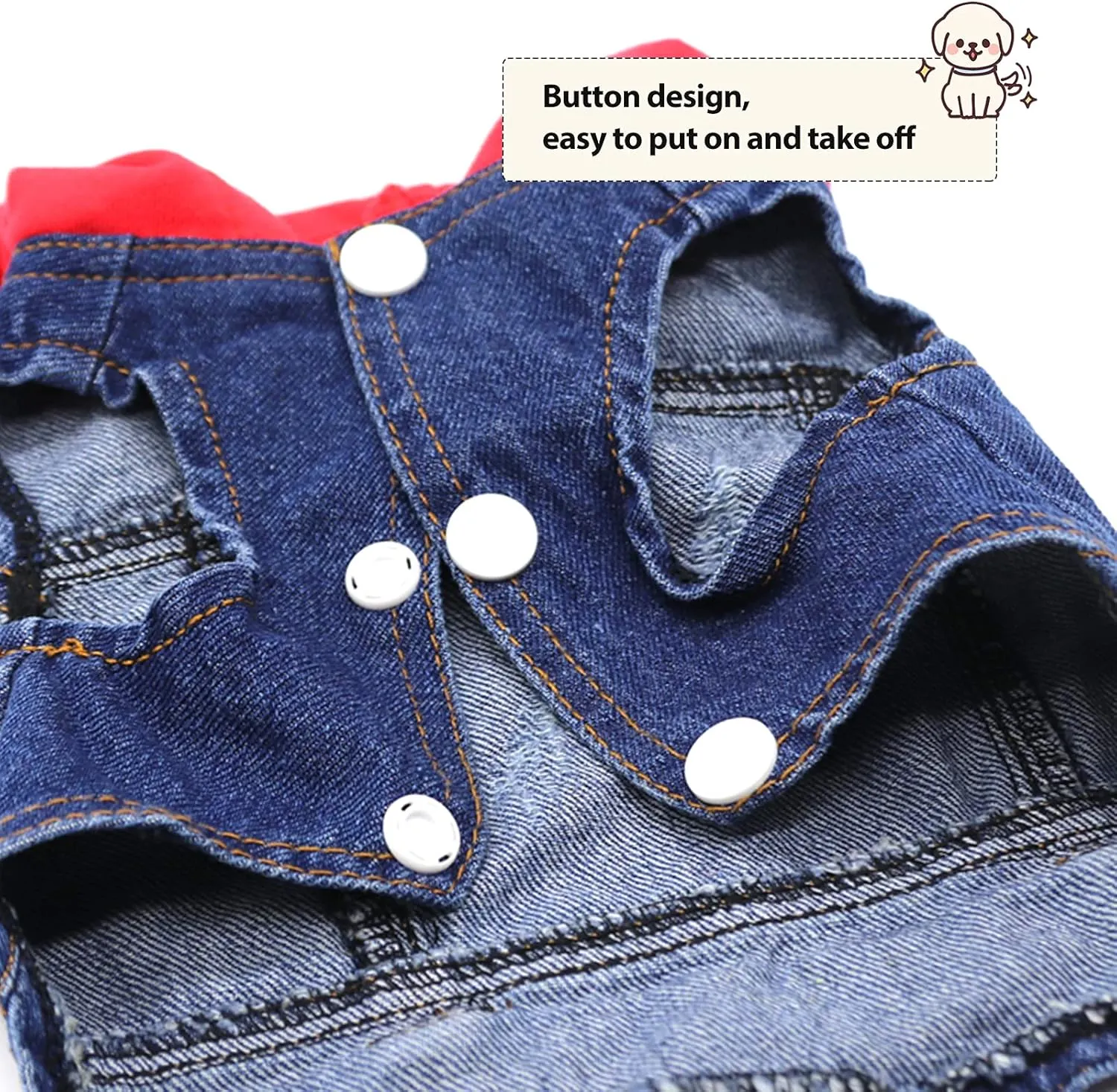 SILD Pet Clothes Dog Jeans Jacket Cool Blue Denim Coat Small Medium Dogs Lapel Vests Classic Hoodies Puppy Blue Vintage Washed Clothes (Red,XS)