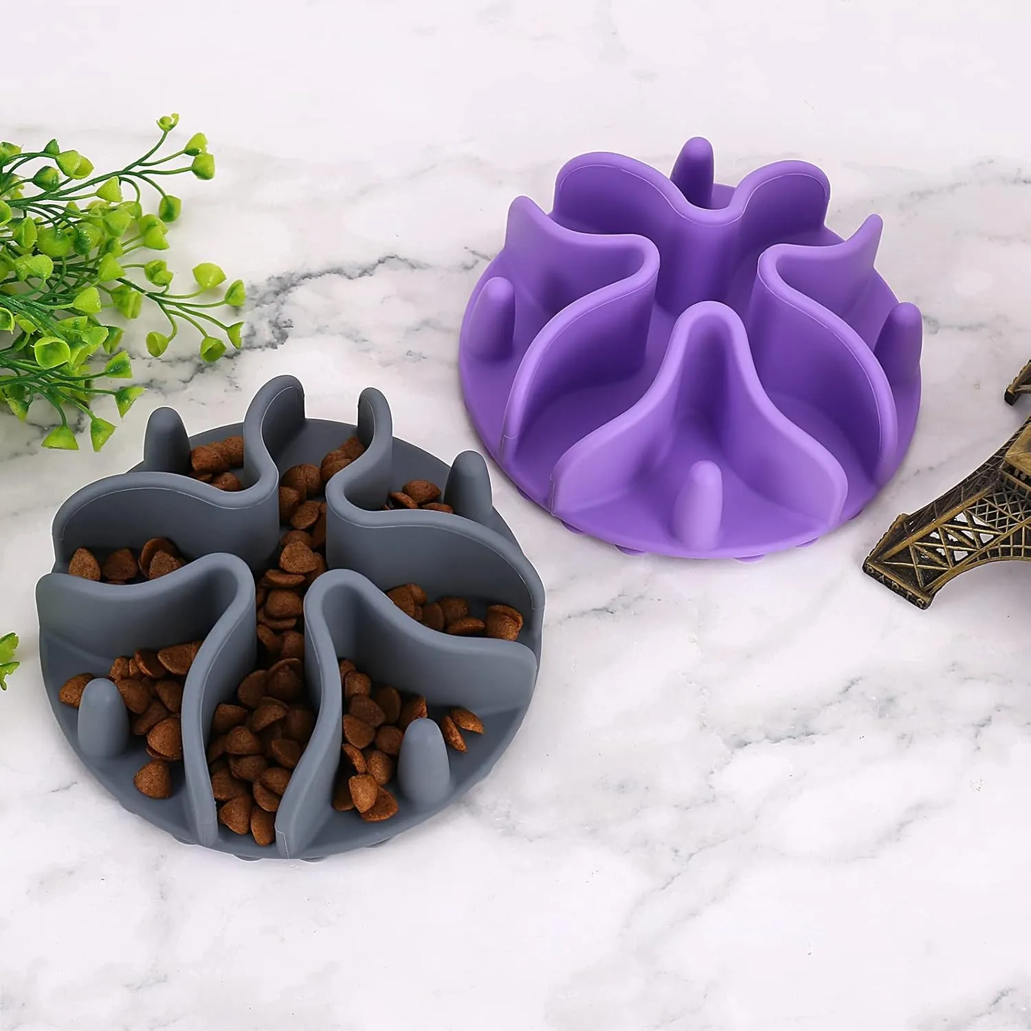 Slow Feeder Dog Bowl Insert,Doweiss Silicone Slow Feeder for Dog Cat Puppy Pet with Stong Suction Cups for Dog Bowls Slow Eating Bowls (Small, Purple)