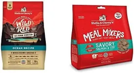 Stella & Chewy's Wild Red Raw Coated Kibble Dry Dog Food Wholesome Grains Ocean Recipe, 3.5lb Bag   Freeze-Dried Raw Meal Mixers Dog Food Topper Savory Salmon & Cod Recipe, 8oz Bag