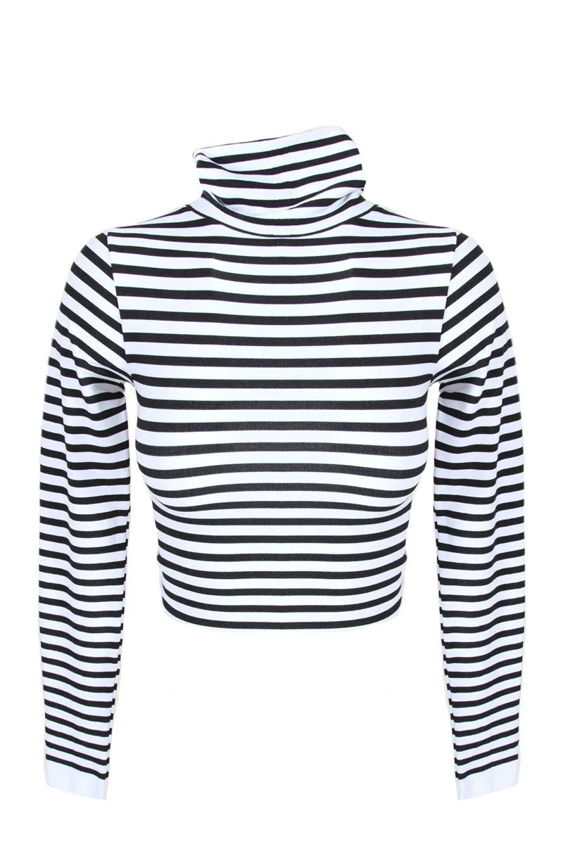 Striped Long Sleeve Turtleneck Crop Top