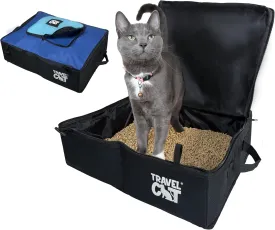 Travel Cat Collapsible Cat Litter Box for Small, Medium, Large Cats & Kittens - Easy Clean, Foldable with Zippered Cover, Extra Pocket & Side Handles