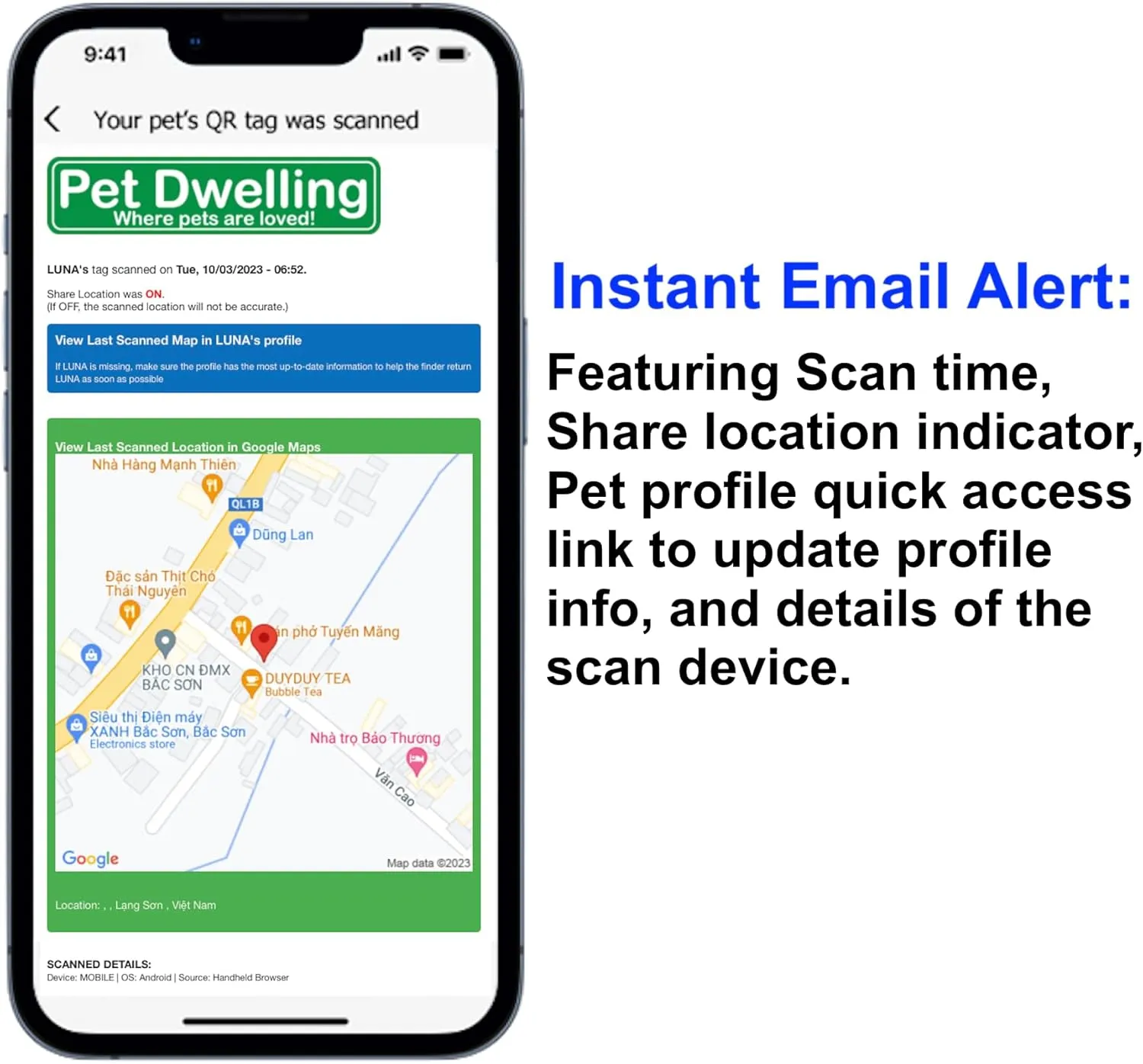 Ultra Lightweight Pet ID Tag for Small Dogs & Cats  Online Pet Profile, Instant Profile Access, & Scan Location Alerts (Square Black)