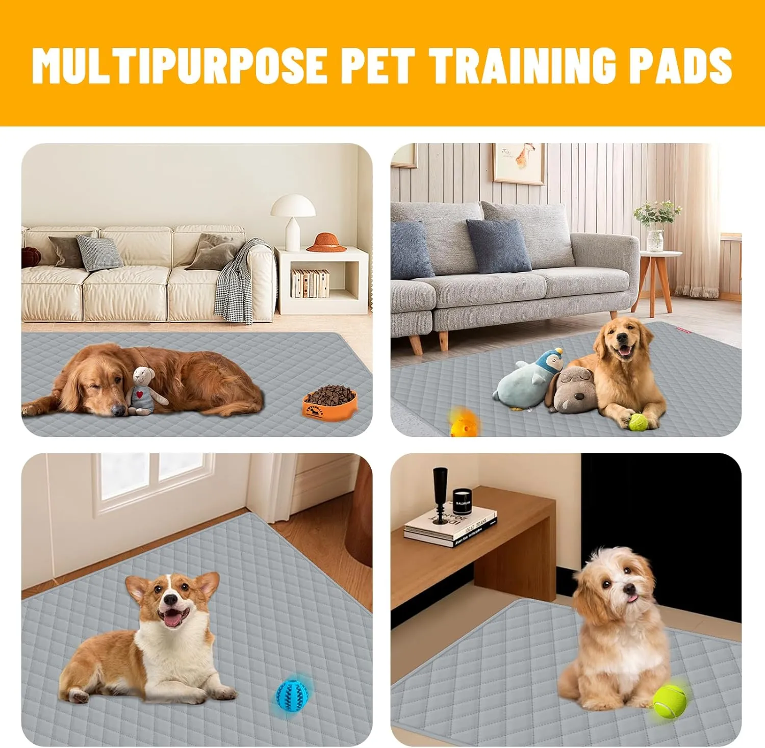 Washable Pee Pads for Dogs,Super Absorbent Reusable Dog Training Pads,Non-Slip Potty Pads for Floor,Waterproof Puppy Training Pads for Crate,Couch Pads Litter Mat Pet Supplies,36*59 inch