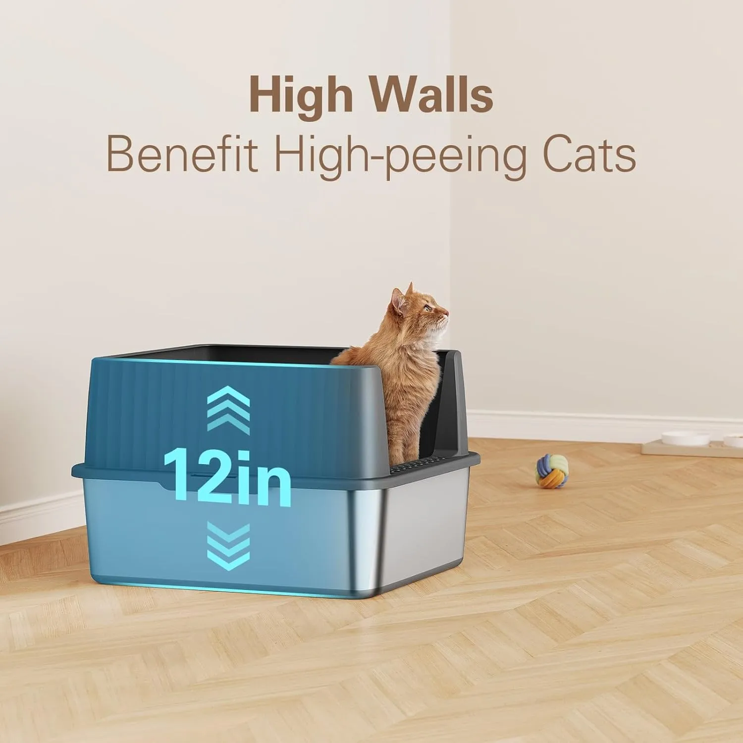 Zarler Stainless Steel Litter Box for Kittens, Small Cat Litter Box 17" L x 13" W x 11.8" H, Metal Kitty Litter Boxes with High Sides, Black (Non-Sticky, Easy to Clean, Anti-Urine Leakage)